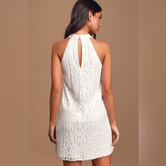 Lulus All My Adoration White Lace Halter Shift Dress - Picture 4 of 8